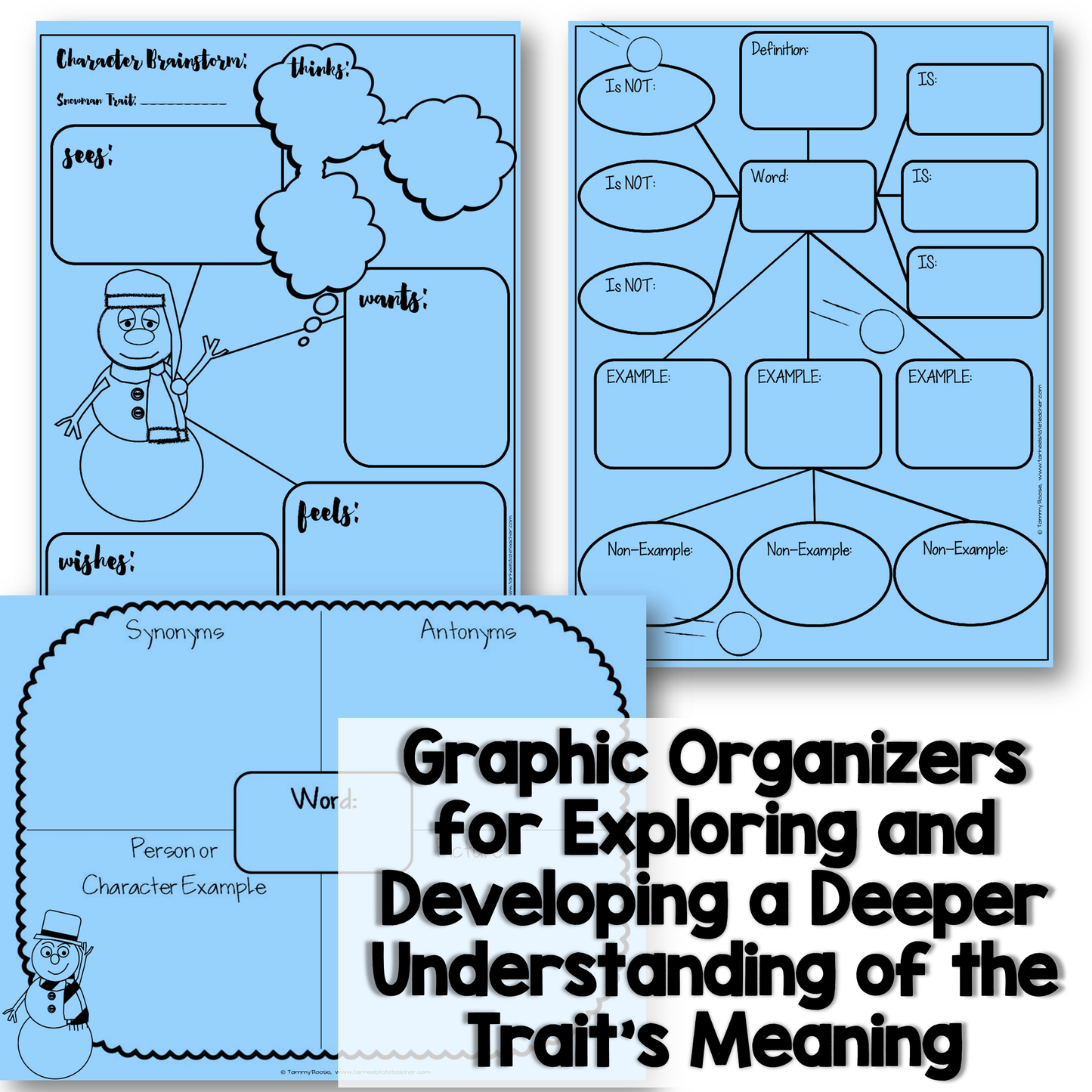 Set of graphic organizers for exploring character traits 