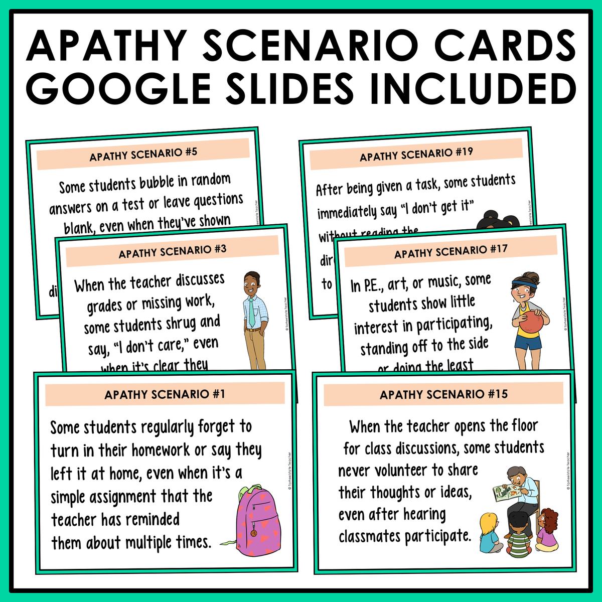 Apathy scenario cards in Google Slides for whole-class discussion
