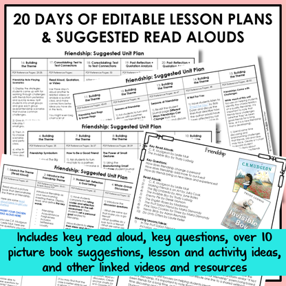 All SEL units include 20-25 days of editable lesson plans, suggested read alouds, extension ideas and video links.
