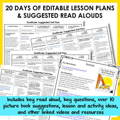 All SEL units include 20-25 days of editable lesson plans, suggested read alouds, extension ideas and video links.