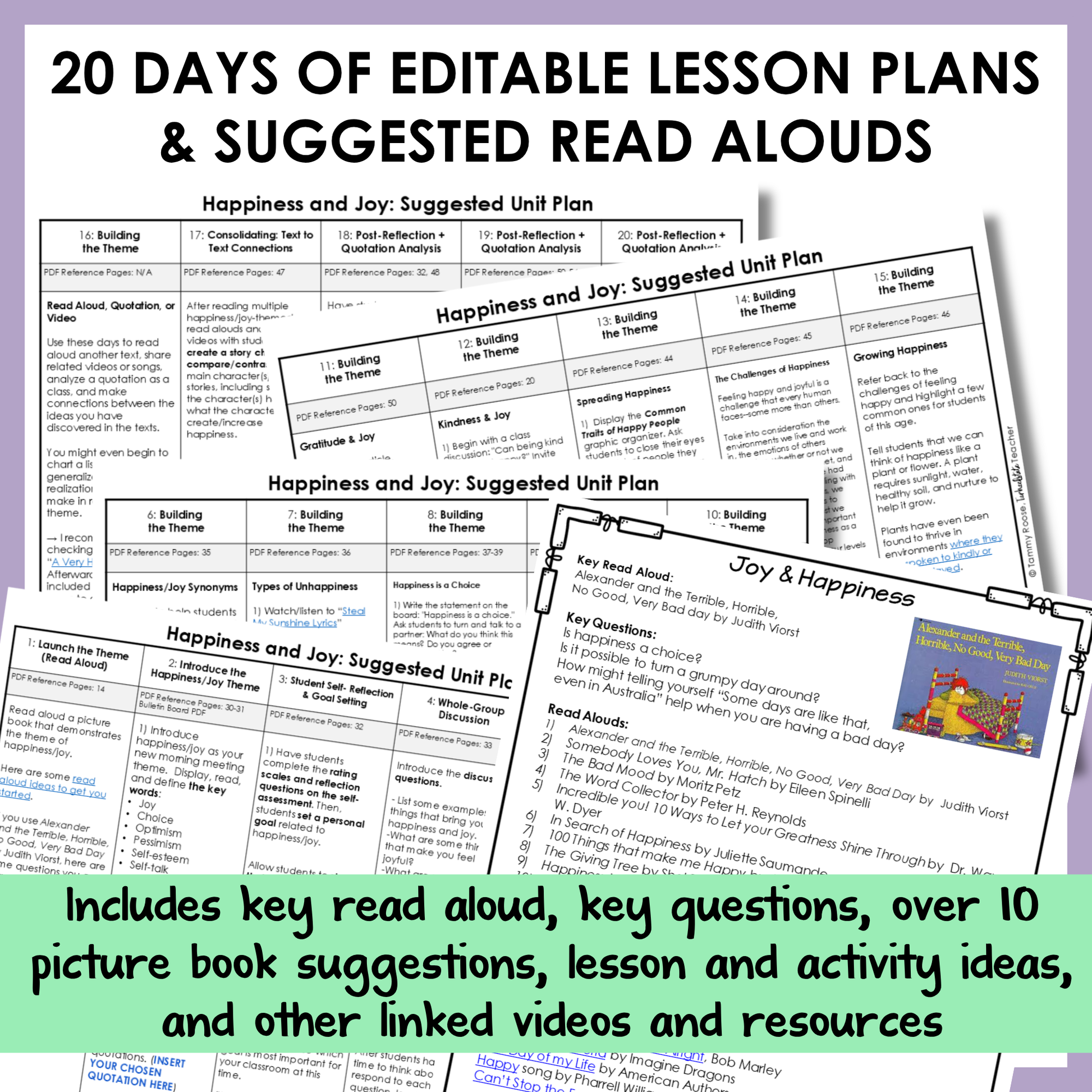 All SEL units include 20-25 days of editable lesson plans, suggested read alouds, extension ideas and video links.