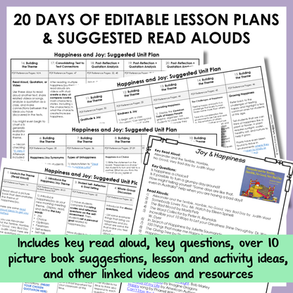 All SEL units include 20-25 days of editable lesson plans, suggested read alouds, extension ideas and video links.