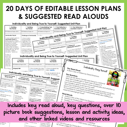 All SEL units include 20-25 days of editable lesson plans, suggested read alouds, extension ideas and video links.