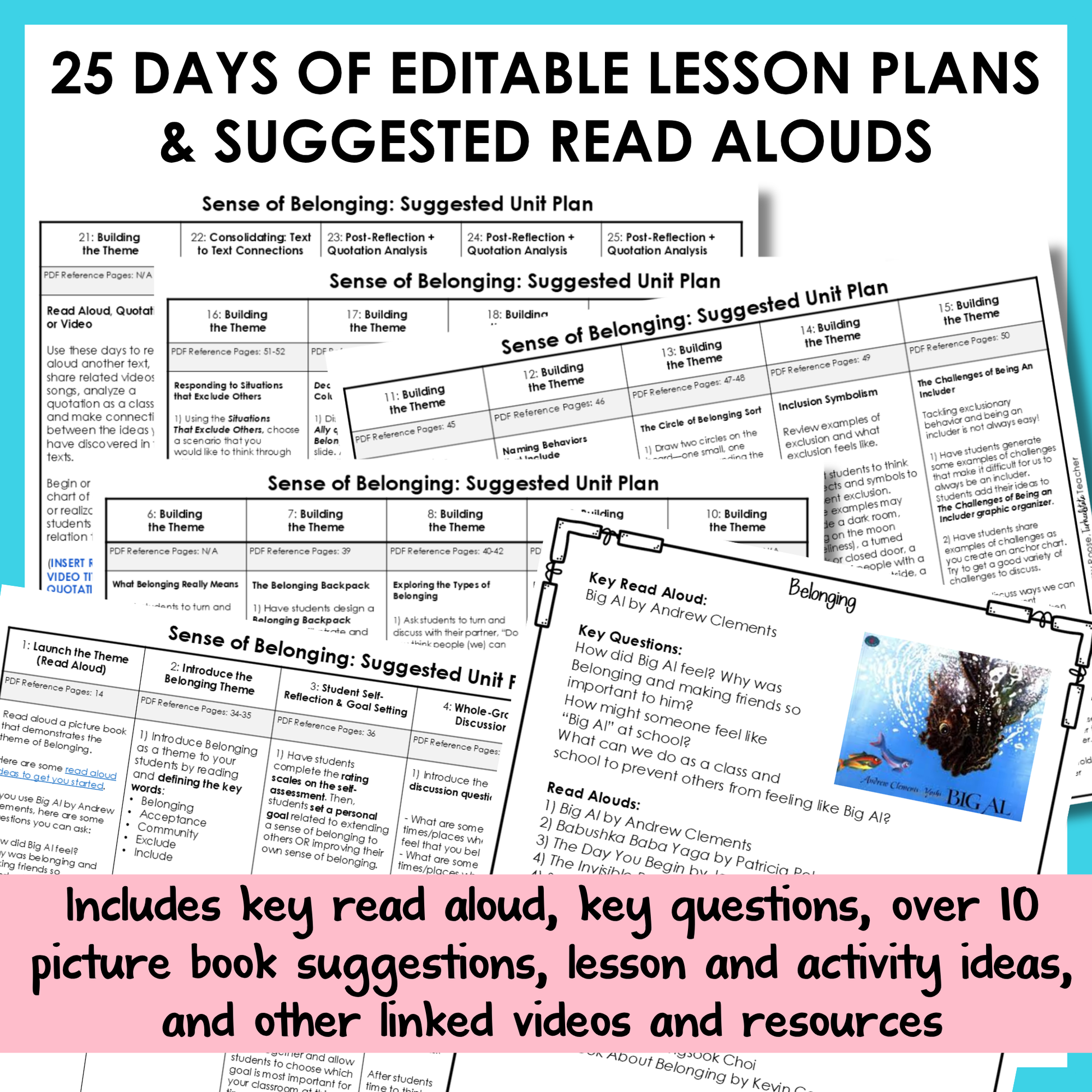 All SEL units include 20-25 days of editable lesson plans, suggested read alouds, extension ideas and video links.