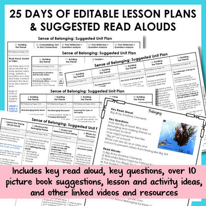 All SEL units include 20-25 days of editable lesson plans, suggested read alouds, extension ideas and video links.