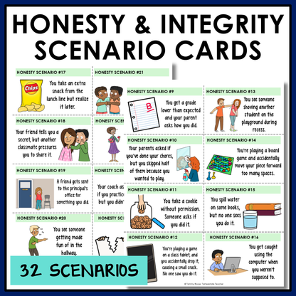 Social emotional learning scenarios and reflection activity included to help students think through real-life scenarios involving honesty and integrity.