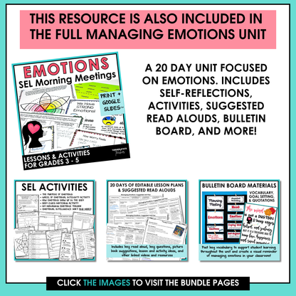 Managing emotions scenario cards are also included in the full Emotions SEL morning meeting unit