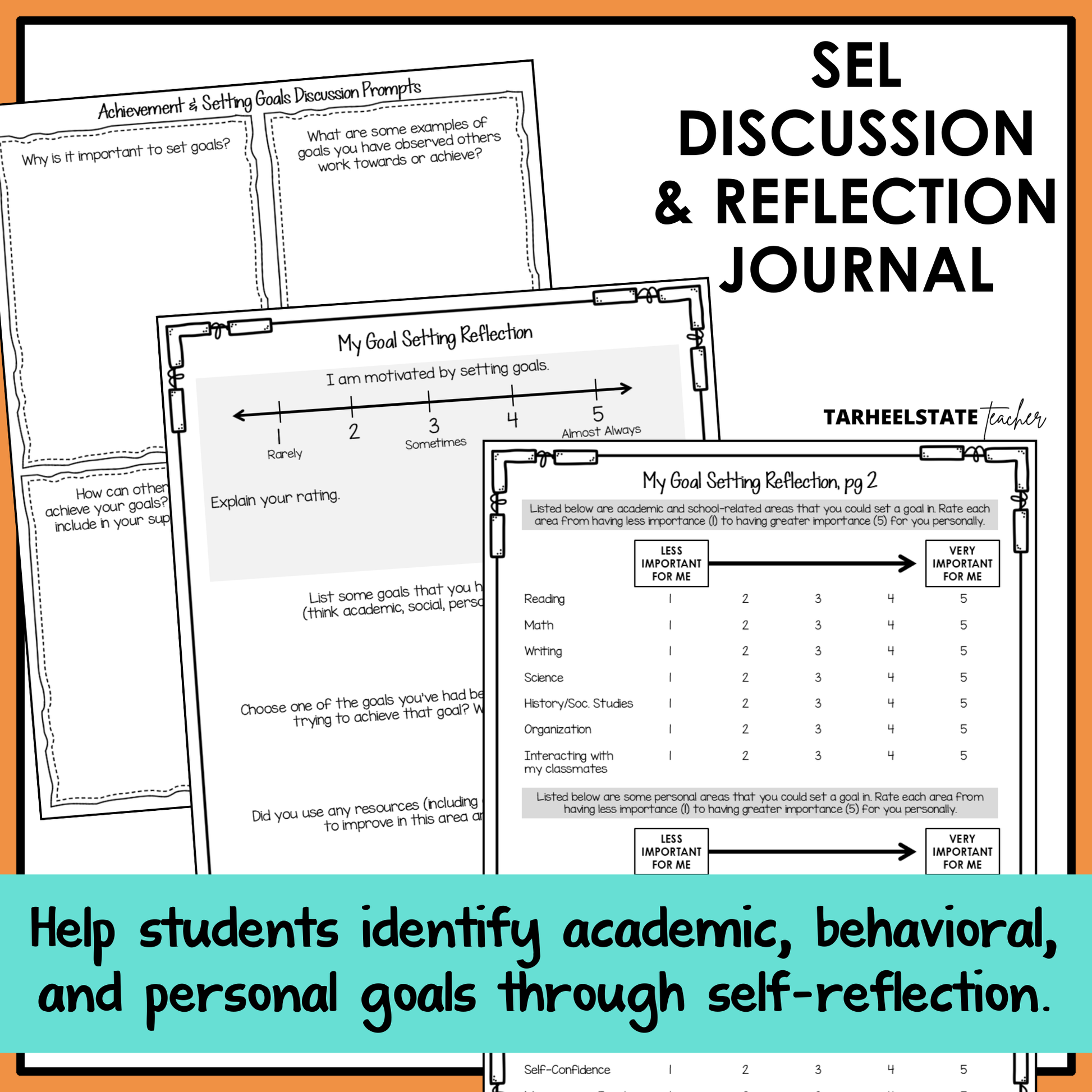 SEL reflection journals with prompts and social emotional learning activities to build emotional awareness