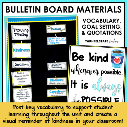 Bulletin board materials for classroom decor with educational posters and vocabulary cards.