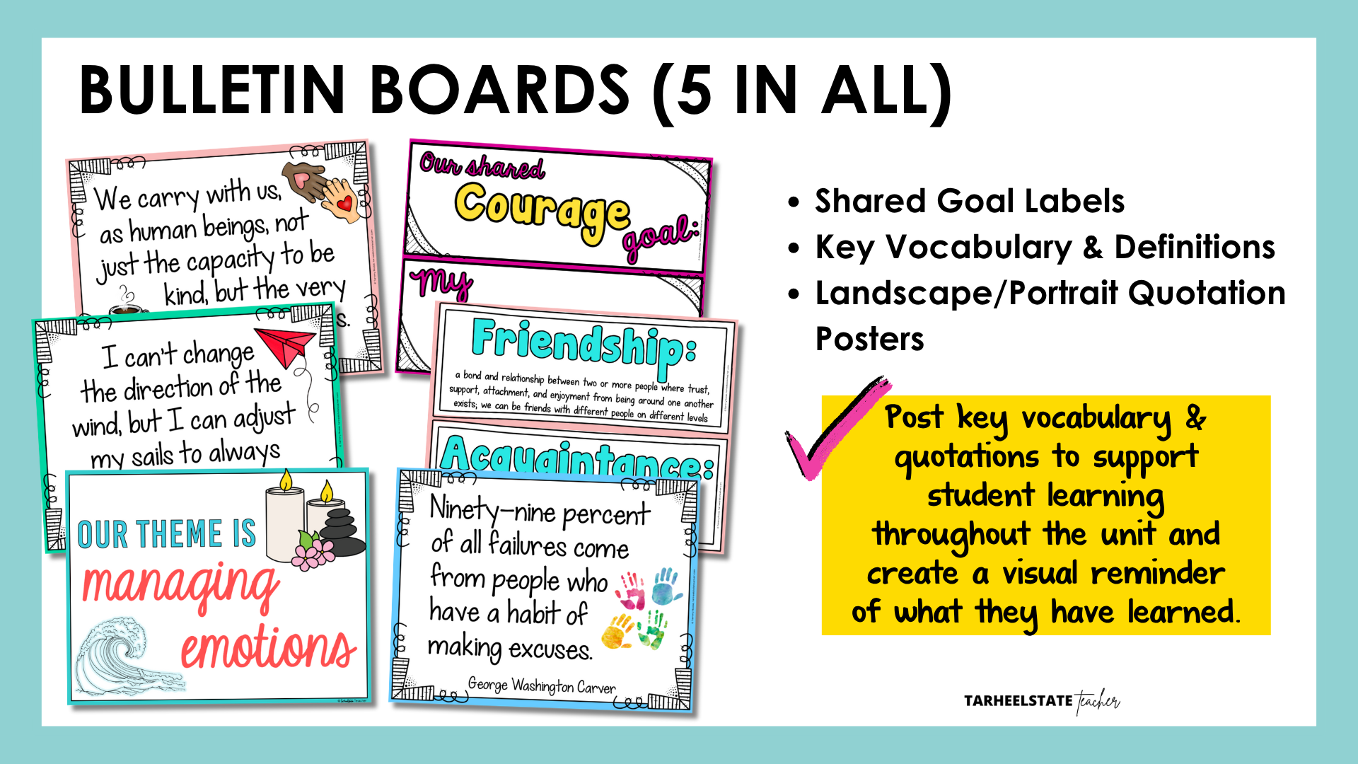Bulletin board materials for each social emotional learning topic within the bundle