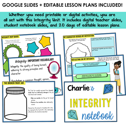 All SEL units include Google slides, a set of digital teacher slides for display and a set of student notebook slides that correspond with the social emotional learning lessons and activities.