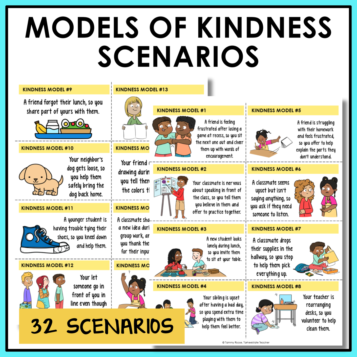 Social emotional learning scenarios and reflection activity included to help students think through real-life scenarios involving kindness.