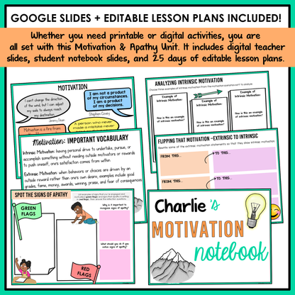 All SEL units include Google slides, a set of digital teacher slides for display and a set of student notebook slides that correspond with the social emotional learning lessons and activities.