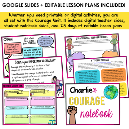 All SEL units include Google slides, a set of digital teacher slides for display and a set of student notebook slides that correspond with the social emotional learning lessons and activities.