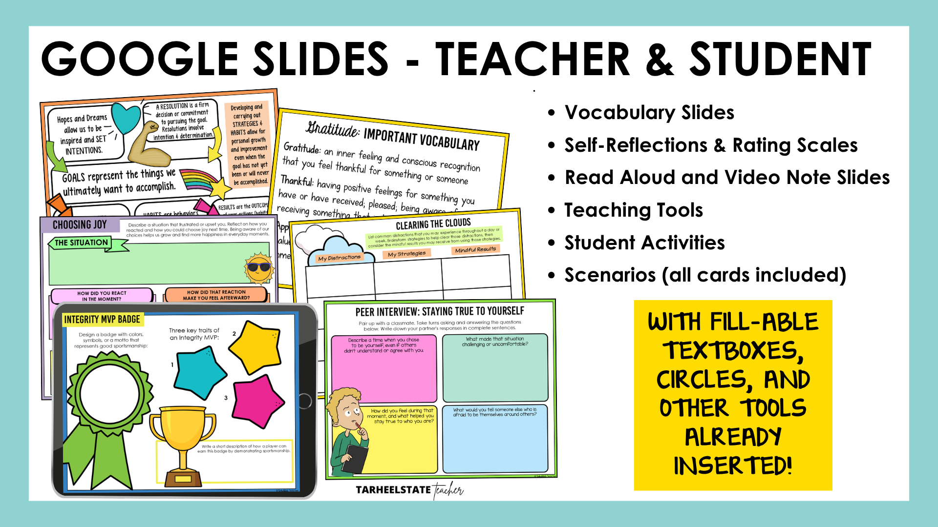Google Slides for teacher display and student use included for each social emotional learning unit in the bundle.