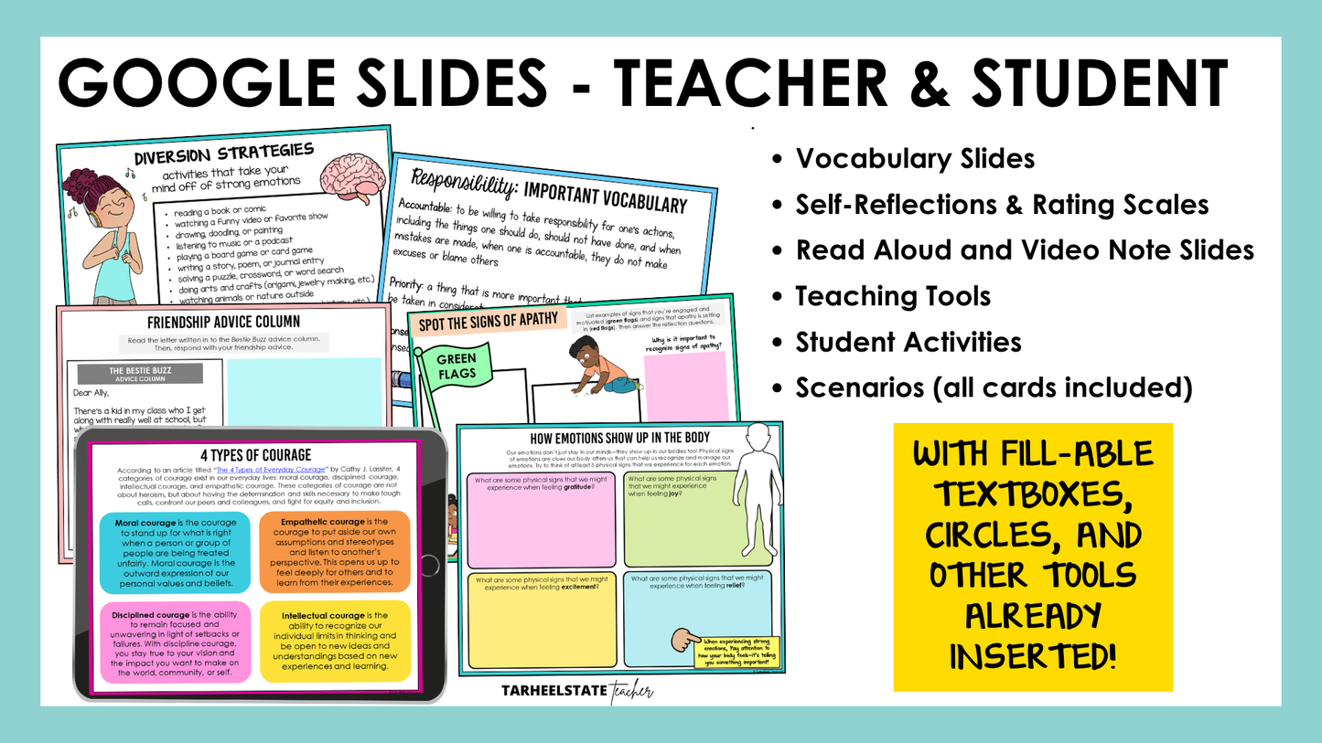 Google Slides are included for teacher display and student use for each social emotional unit in the bundle