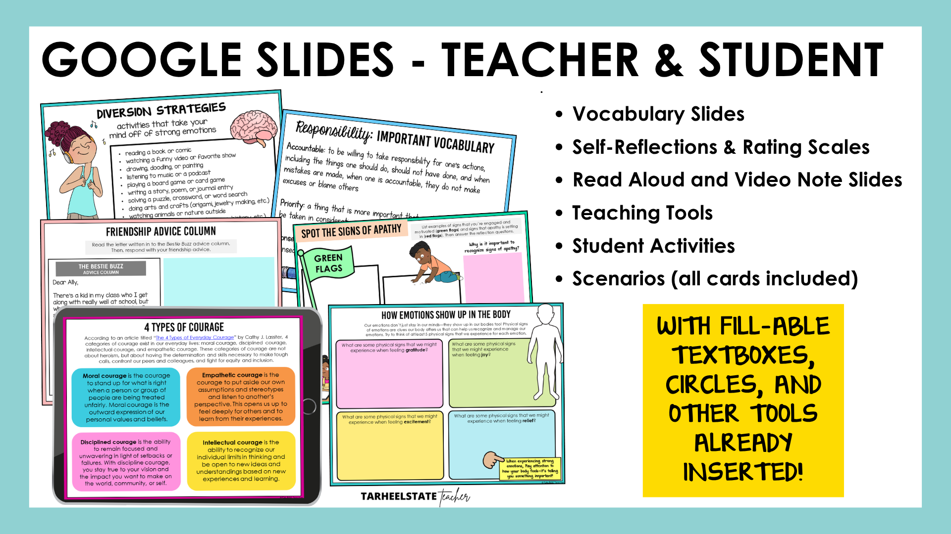 Google Slides are included for teacher display and student use for each social emotional unit in the bundle