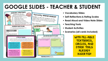 Google Slides are included for teacher display and student use for each social emotional unit in the bundle