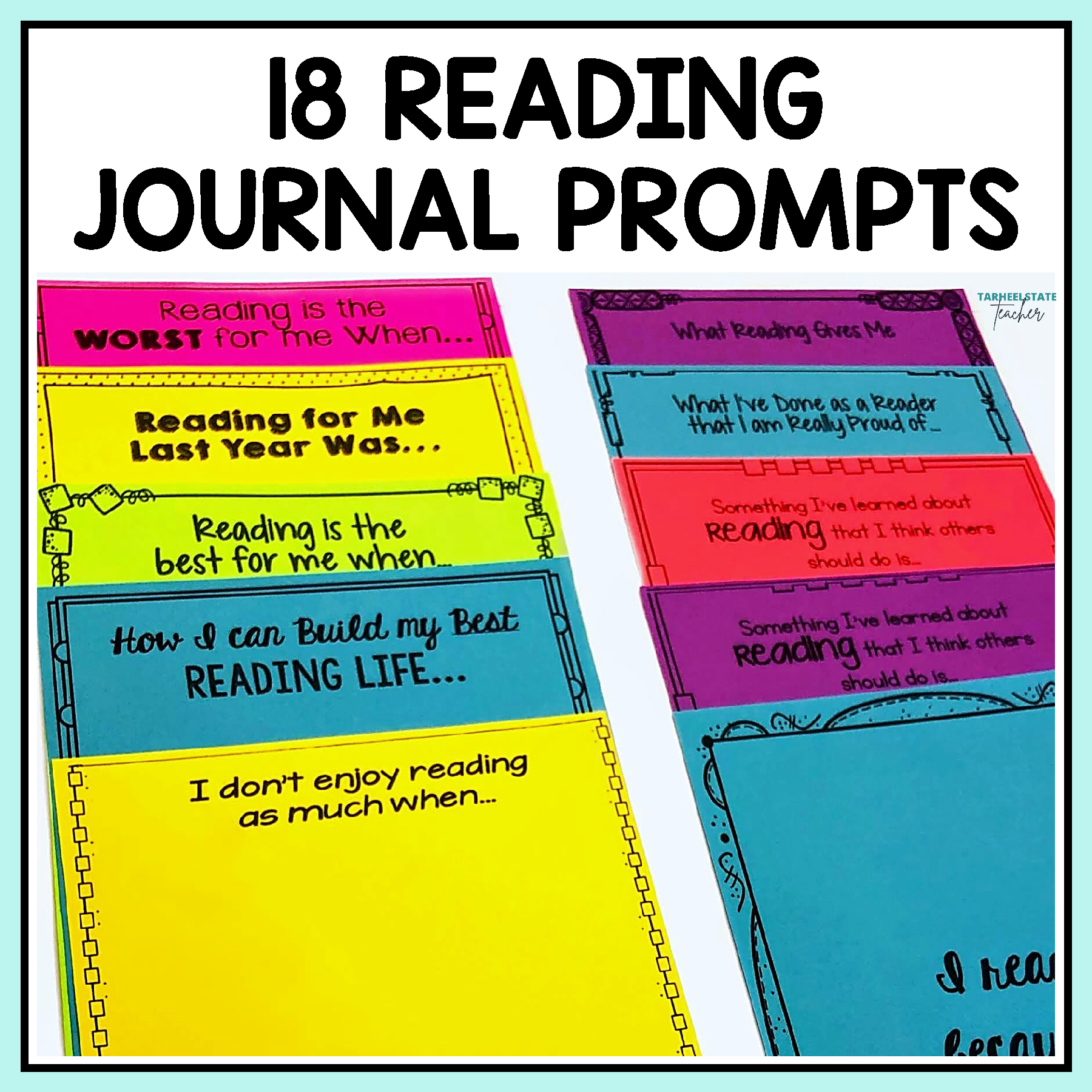 Collection of reading journal prompts included to promote student thought and class discussion