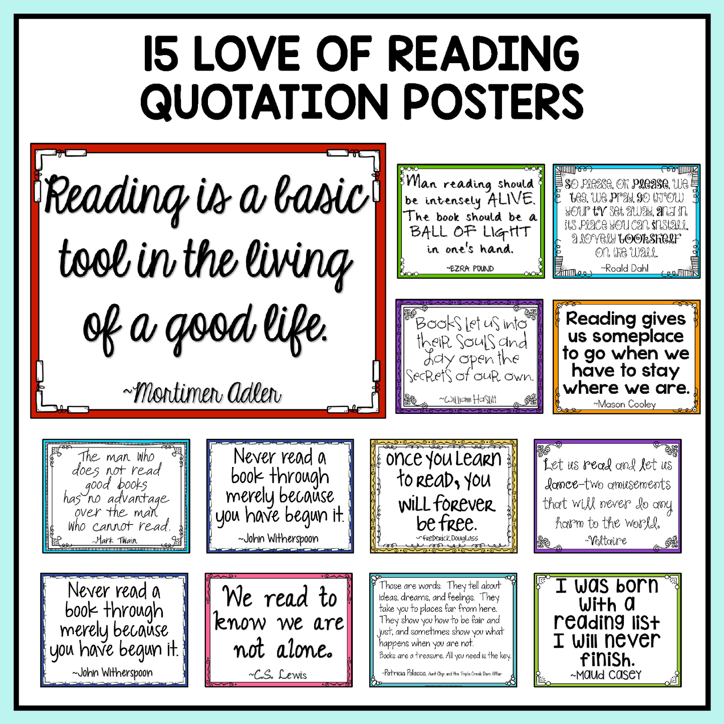 15 Love of Reading Quotation Posters for Beginning of the Year ELA Bulletin Board
