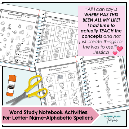 Engaging word study notebook activities for letter name-alphabetic spellers