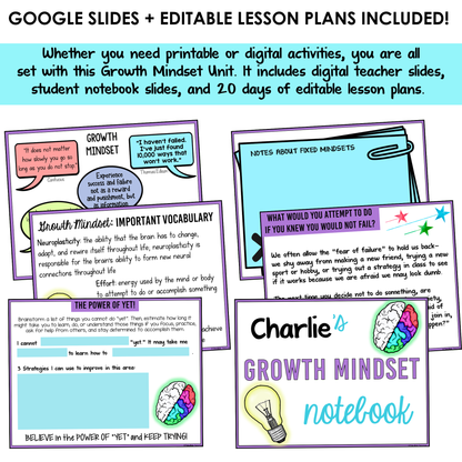 All SEL units include Google slides, a set of digital teacher slides for display and a set of student notebook slides that correspond with the social emotional learning lessons and activities.