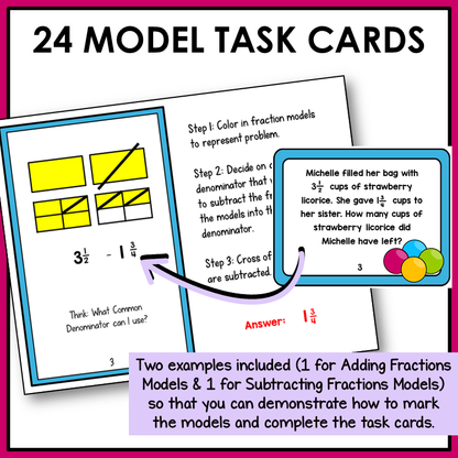 Add and Subtract Fractions with Unlike Denominators Word Problems Task Cards