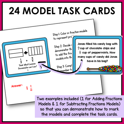 Add and Subtract Fractions with Unlike Denominators Word Problems Task Cards