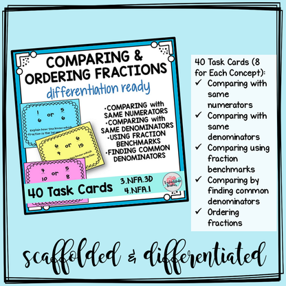 Comparing and Ordering Fractions Task Cards Activities or Math Centers