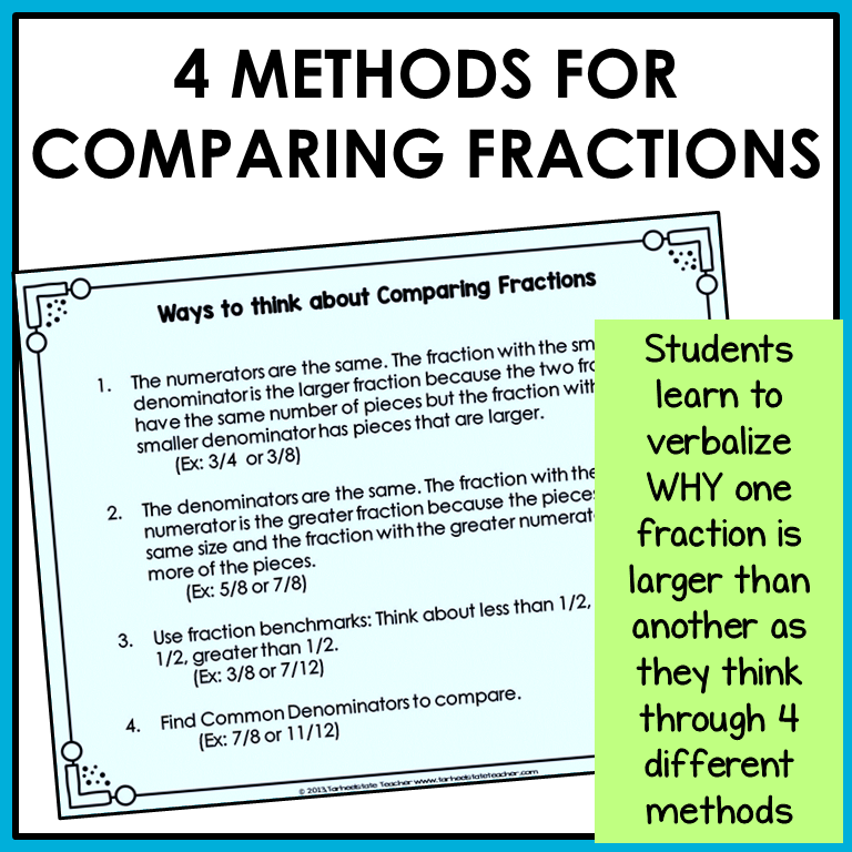 Comparing and Ordering Fractions Task Cards Activities or Math Centers