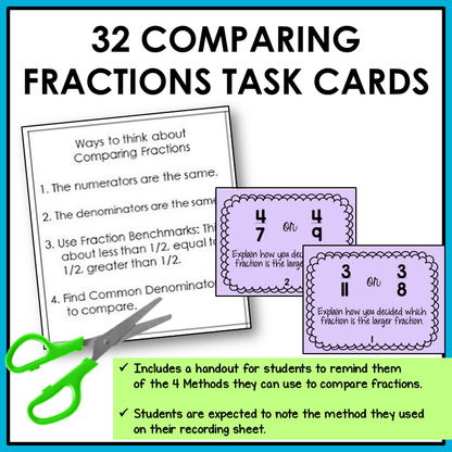 Comparing and Ordering Fractions Task Cards Activities or Math Centers