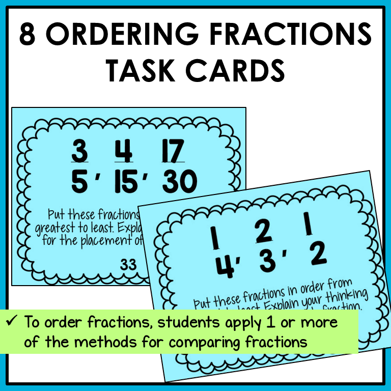 Comparing and Ordering Fractions Task Cards Activities or Math Centers