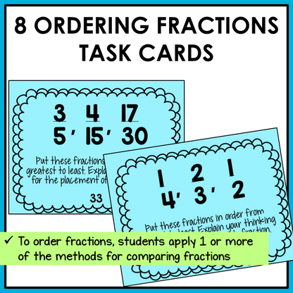 Comparing and Ordering Fractions Task Cards Activities or Math Centers