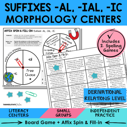 Morphology games and activities for teaching suffixes -AL, -IAL, and -IC in the Derivational Relations stage