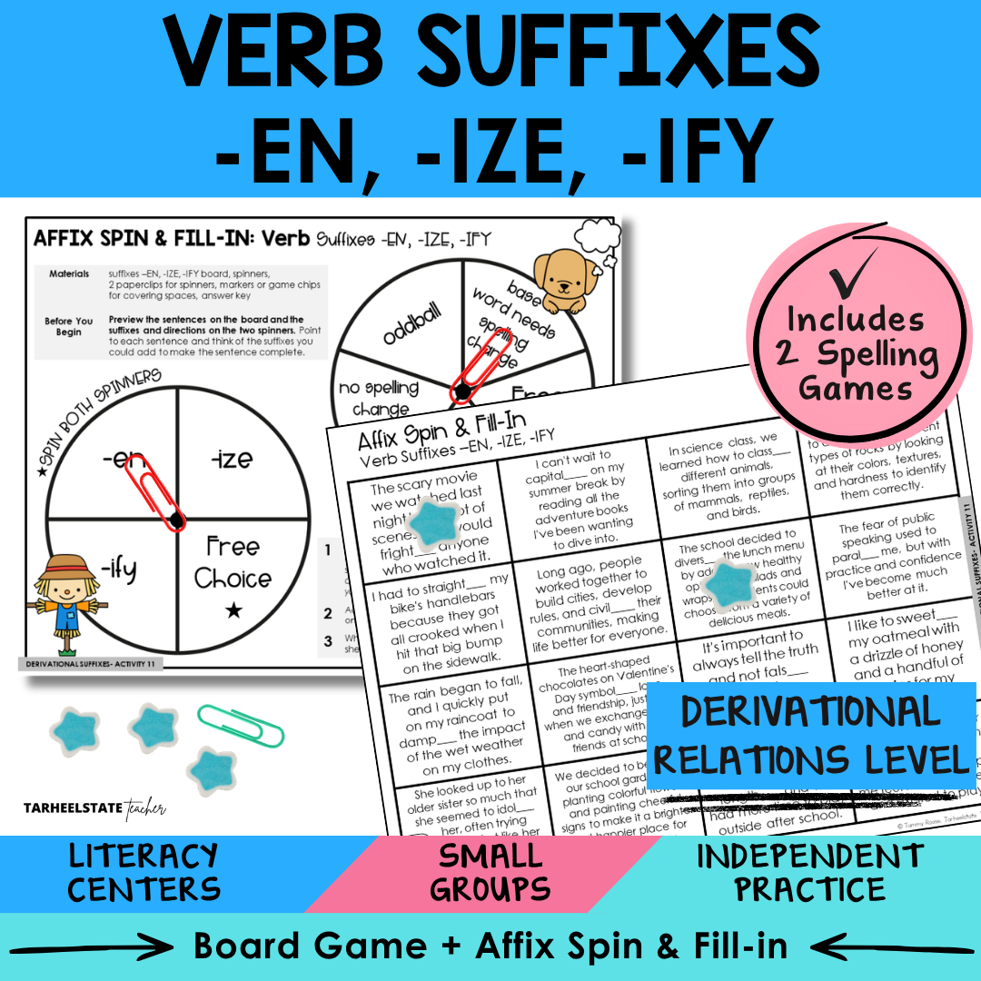Morphology games and activities for teaching verb suffixes in the Derivational Relations stage