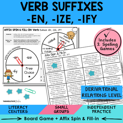 Morphology games and activities for teaching verb suffixes in the Derivational Relations stage