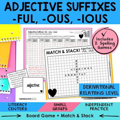 Morphology games and activities for teaching adjective suffixes in the Derivational Relations stage