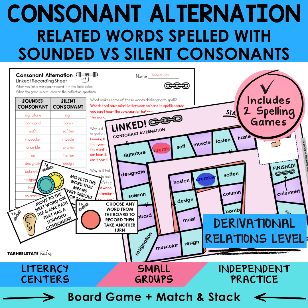 Spelling materials and morphology games for teaching consonant alternation in the Derivational Relations stage