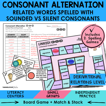Spelling materials and morphology games for teaching consonant alternation in the Derivational Relations stage