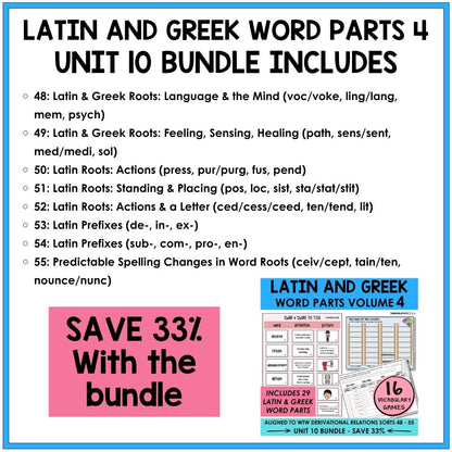 Latin and Greek Word Parts Unit 10 Derivational Relations Games Bundle | Roots, Prefixes, Suffixes | Morphology Activities