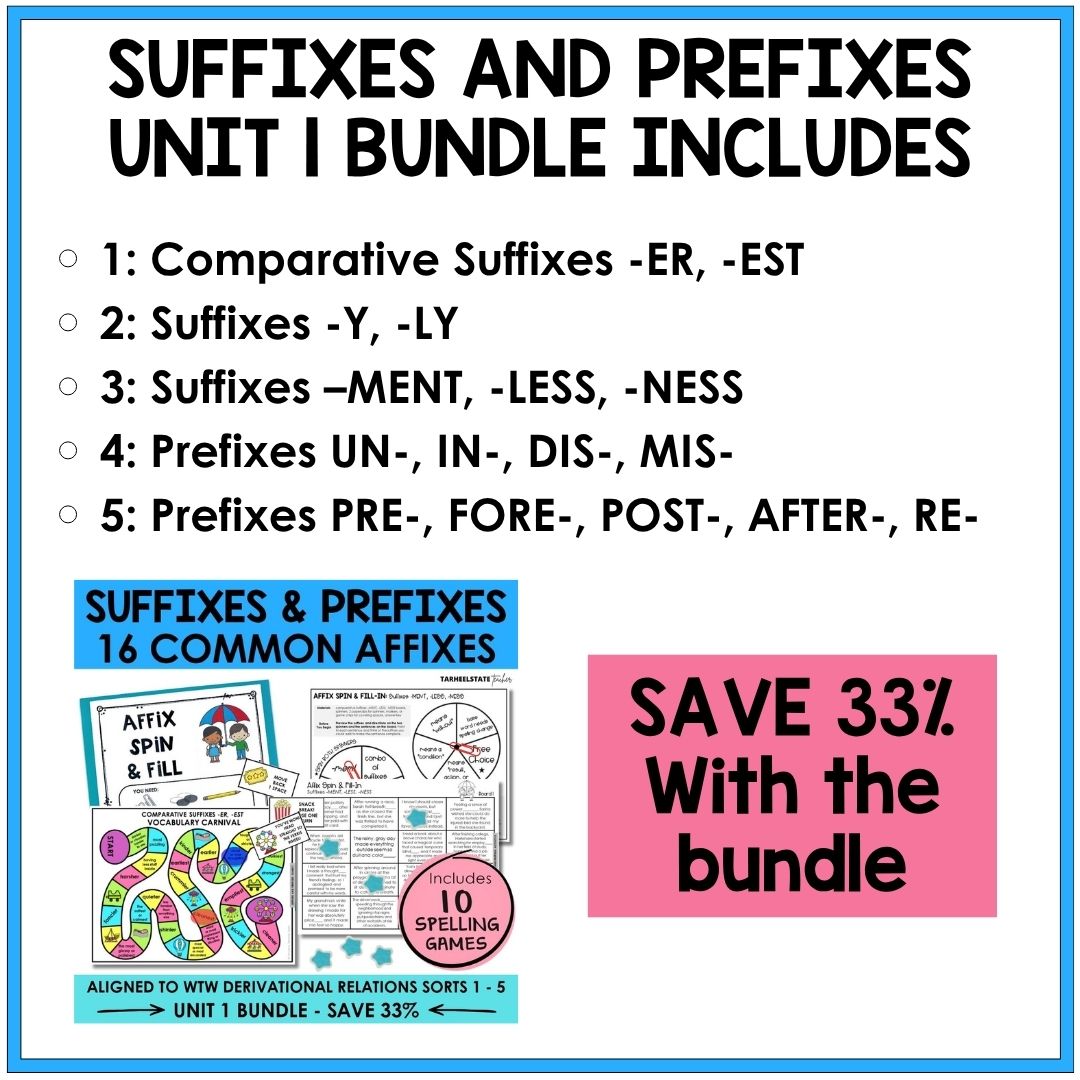 Multisyllabic Words with Prefixes and Suffixes Unit 1 Derivational Relations Games Bundle
