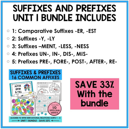 Multisyllabic Words with Prefixes and Suffixes Unit 1 Derivational Relations Games Bundle