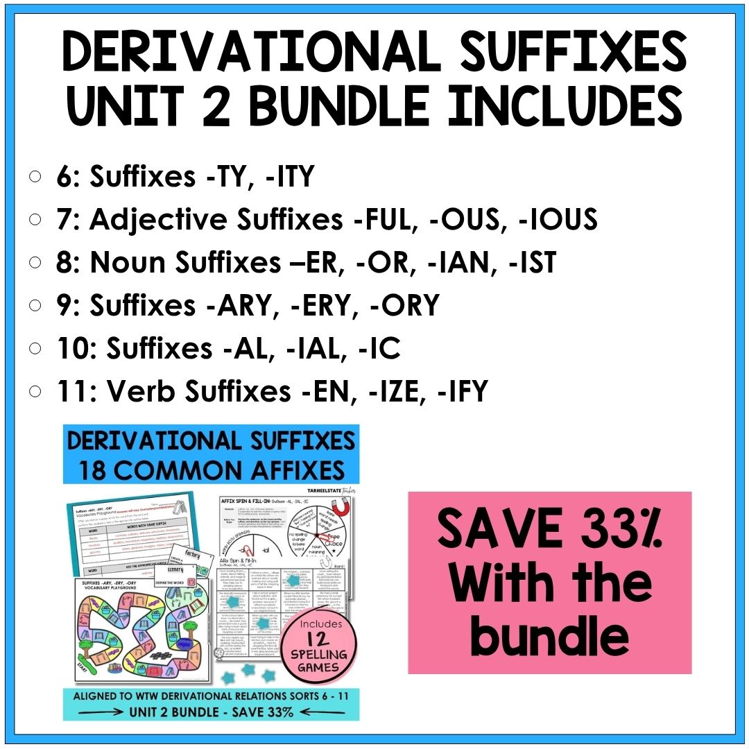 Derivational Suffixes Unit 2 Derivational Relations Games Bundle | Adding Noun, Verb and Adjective Suffixes