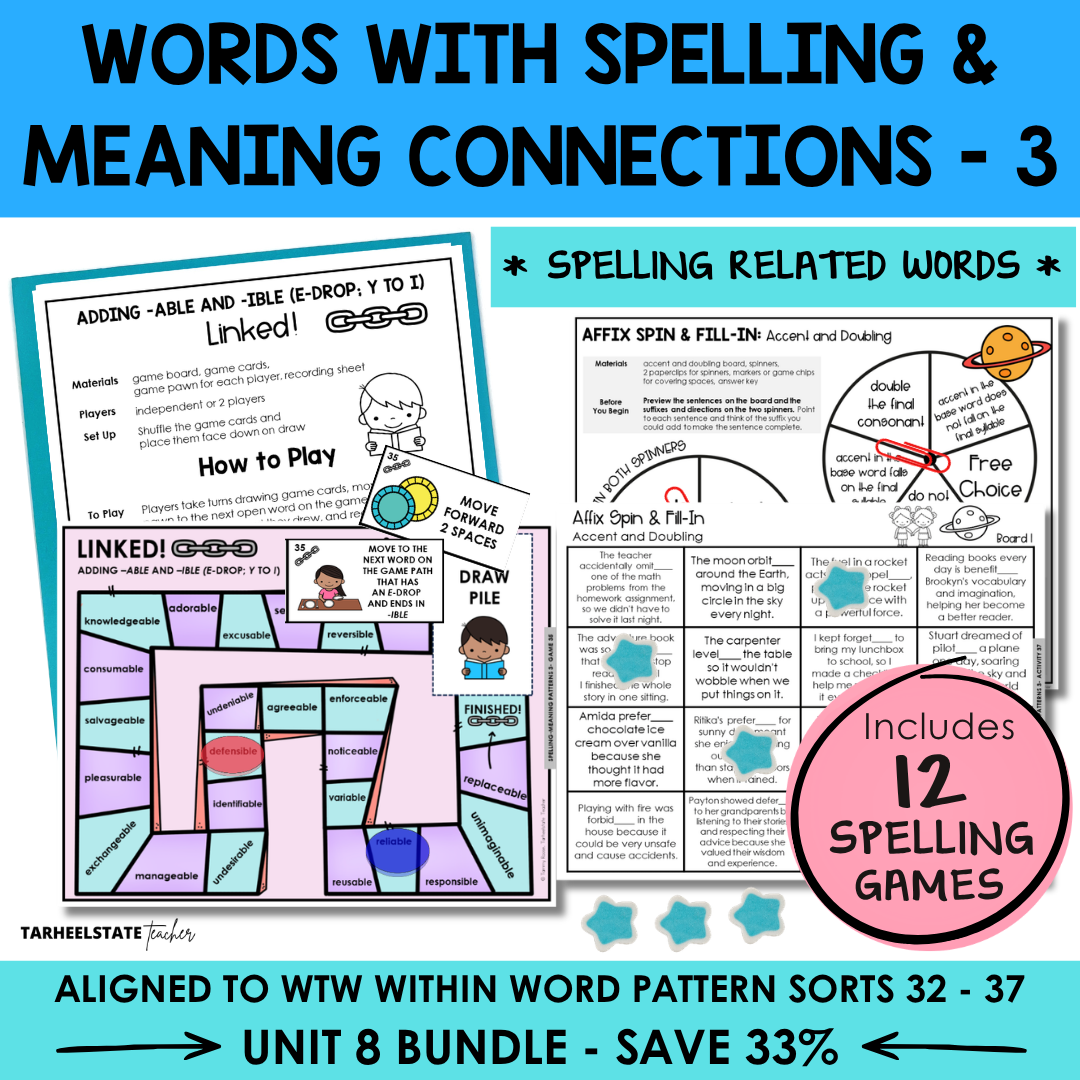 Engaging morphology games and spelling activities for teaching suffixes and words with spelling and meaning connections in the Derivational Relations stage