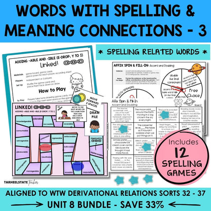 Adding Derivational Suffixes Unit 8 Derivational Relations Games Bundle | Suffixes IBLE ABLE ENT ENCE ANT ANCE