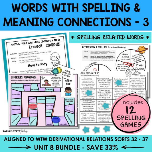 Adding Derivational Suffixes Unit 8 Derivational Relations Games Bundle | Suffixes IBLE ABLE ENT ENCE ANT ANCE