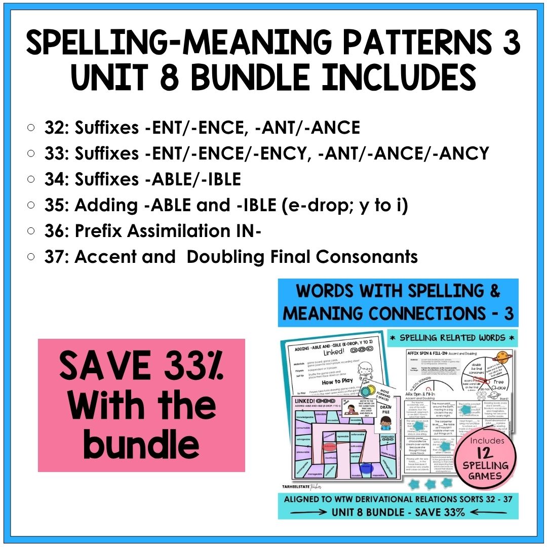 Adding Derivational Suffixes Unit 8 Derivational Relations Games Bundle | Suffixes IBLE ABLE ENT ENCE ANT ANCE