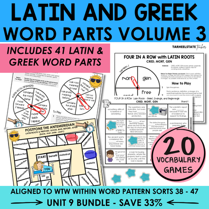 Educational materials for Latin and Greek word parts with game components