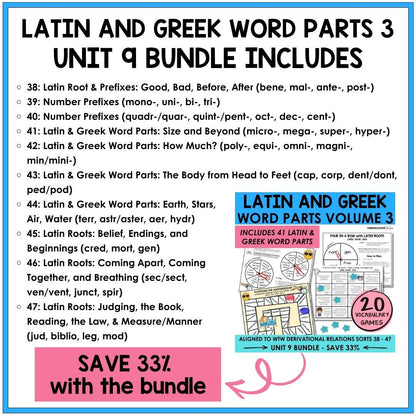 Latin and Greek Word Parts Unit 9 Derivational Relations Games Bundle | Roots, Prefixes, Suffixes | Morphology Activities