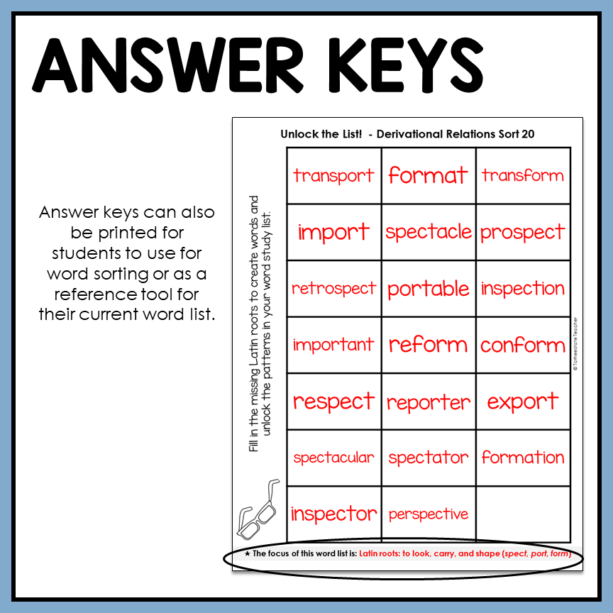 Fill in the blank spelling activity includes answer keys for each teacher and student checking
